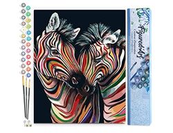 Figured'Art Peinture par Numéro Adulte Couple de Zèbres colorés - Activité Manuelle Kit de Loisir Créatif DIY Numéro d'Art Complet - 40x50cm sans châssis en bois