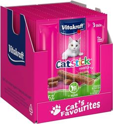 Vitakraft Cat Stick Healthy, Snack per Gatti, Mini Bastoncini carnosi, con Pollo e Erba di Gatto, per Aiutare la digestione, in Contenitore, Senza aggiunta di Zucchero (20 x 3 Pezzi)