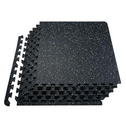 VEVOR Alfombrillas de Gimnasio de 610 x 610 x 14 mm, 25 Baldosas de Goma con Espuma EVA con Una Cobertura de 9,3 m² y Diseño de Rompecabezas Entrelazado para Gimnasio, Hogar, Garaje, Blanco y Negro