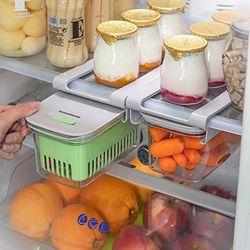 InnovaGoods - Voedselbewaardoos Prefo, Multifunctioneel Ontwerp voor Langere Versheid, Luchtdicht met Siliconen Rand, Inclusief Afdruipmandje, Milieuvriendelijk, Grijs, Groen, Transparant