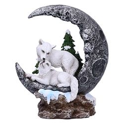 Nemesis Now Figurka "Lunar Companions" 19,3 cm, rzeźba wilka i księżyca, żywica, gotycki gadżet fantasy, odlew z najlepszej żywicy, ręcznie malowana