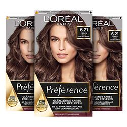 L'Oréal Paris Permanent Hair Colour, Hair Dye Set with Coloration and Gloss Care Balm, Préférence, 6.21 Light Pearlescent Brown (Zurich), Set of 3