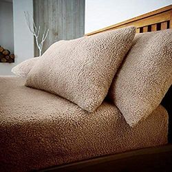 Sleepdown Teddy Fleece Effen Thermisch Warm Gezellig Super Zacht Beddengoed Beddengoed Natuurlijk, Dubbel Hoeslaken