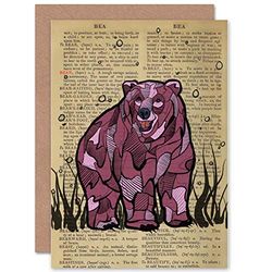 Wee Blue Coo GREETINGS CARD BIRTHDAY GIFT UPCYCLE DICTIONARY BEAR ANIMAL DRAWING