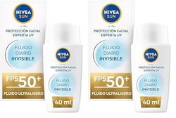 NIVEA SUN Fluido Diario Invisible Protector solar facial FPS 50+ (1 x 40 ml), crema solar facial ultra ligera con efecto mate, El embalaje puede variar (Paquete de 2)