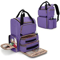 Luxja Nail Polish Organiser - Backpack Version Holds 70 Bottles and a Nail Lamp, Travel Bag with 2 Removable Cases and Tools Storage Pockets (Patent Pending), Purple