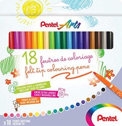 Pentel Arts SCS2E-18, Pennarelli da colorare punta media, confezione da 18 pezzi