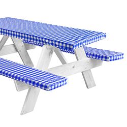 Linzee Lot de 3 Housses de Table de Pique-Nique ajustées en Vinyle avec Housses de Banc, Accessoires de Camping et de Voyage, Housses de siège à Carreaux avec Bords élastiques, imperméables pour