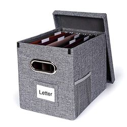 File Box Desktop File Organizer Box for Letter Folder Documents with Smooth Sliding Rail,Portable Collapsible Hanging Filing Box with Lid (Grey, Pack of 1)