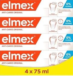 ELMEX - Dentifrice Elmex Anti-Caries Original 0 % Colorants - Caries - Dents Sensibles, Gencives Douloureuses, Protection de l'Email - 75 ml - Pack de 4