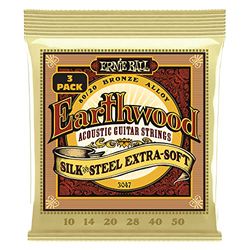 Ernie Ball Earthwood silke och stål extra mjuka 80/20 brons akustiska gitarrsträngar 3-pack – 10-50 Gauge