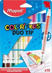 Maped Color'Peps Feutres de Coloriage Double Mines Fine 2mm et Large 3,9mm et Encre Lavable à l'eau - Pochette 10 Feutres Double Pointes