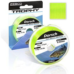 Zebco Trophy Dorsch Sedal de Pesca monofilamento, Accesorio para Bacalao, Amarillo Flúor, 0,30mm / 6,9Kg