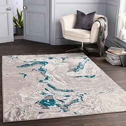 Surya Adria Alfombra Abstracta para Sala de Estar, Comedor, salón, mesita de Noche, Alfombra Moderna de mármol, Suave, Lujosa, de fácil Cuidado, Pelo Medio, Grande, 120 x 170 cm, Gris y Verde Azulado