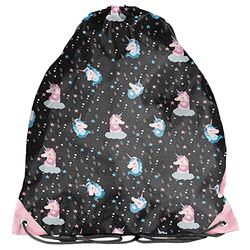 PASO Children's Gym Bag 36 x 32 cm Unicorn Black/Multi-Coloured, Meerkleurig, Medium, Ontwerper