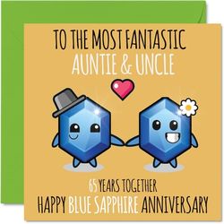 Leuke blauwe saffierverjaardagskaart voor tante en oom - 65 jaar samen - gelukkige 65e huwelijkskaarten voor oom tante, 145 mm x 145 mm wenskaarten voor vijfenzestig jubilea