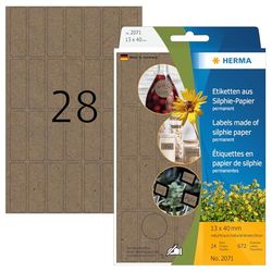 HERMA 2071 - Etiquetas multiusos (24 hojas, 13 x 40 mm, 28 unidades por hoja, 672 pegatinas, mates en blanco), color marrón natural
