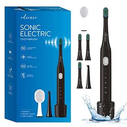 Edicare, Spazzolino Sonico, Elettrico, 5 Testine, Ricaricabile USB, IPX7 Impermeabile, 5 Modaltà di Spazzolamento, Pulizia Denti, Tartaro (Spazzolino)