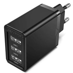 Watio Wave Chargeur - Chargeur Mural/Voyage avec 3 Ports USB-A, Puissance de 12 W, Couleur Noire, idéal pour Charger Plusieurs appareils simultanément. *