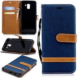 Carcasa de telefono Color Matching Denim Texture Funda de Cuero for Galaxy J6, con Soporte y Ranuras for Tarjetas y Billetera y cordón (Negro) (Color : Dark Blue)