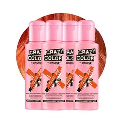 Crazy Color Vibrant Coral Red Semi-Permanent 4 Pack Quad Hair Dye. Highly Pigmented Copper Conditioning & Oil Nourishing Vegan Formula | No Bleach or Ammonia | 400ml