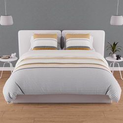 Soleil d'ocre, Thales Mustard Cotton Duvet Cover Set 57 Thread Count 140 x 200 cm