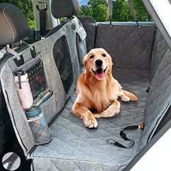 Hanjo Pets Funda para Asiento Trasero de Coche, Hamaca de Coche para Perros, Impermeable, Funda de Asiento de Coche para Perro para Asiento Trasero con Ventana de Malla, múltiples Bolsillos para