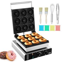 VEVOR Elektrische donutmaker, 2 kW, commerciële donutmachine met antiaanbaklaag, 9 gaten, dubbelzijdige verwarmingswafmachine voor 9 donuts, 50-300 °C, voor restaurants en thuisgebruik