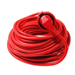 as - Schwabe Extensão de plástico, cabo de extensão de 20 m, 230 V 16 A, cabo extensão com tomada Schuko/Euro e acoplamento, cabo de extensão de corrente para interiores, IP20, vermelho I