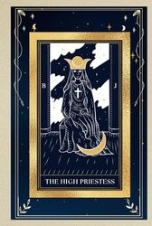 The High Priestess Journal - Elegant Gold and Midnight Blue - 120 Blank Pages with Frame Decoration