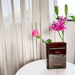Puransen Acryl bloemenvaas voor esthetische kamerdecoratie - boekstijl voor moderne tafelplank woondecoratie geschikt voor kantoor bureau slaapkamer woonkamer centerpieces (transparant bruin)
