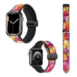 Cinturino per Apple Iwatch 18 mm (38/40/41/42/44/45 mm) in silicone e vera pelle: petali multicolore