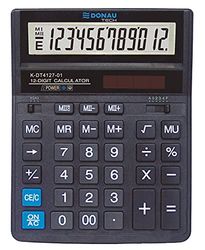 Bordsräknare DONAU TECH/K-DT4127-01 12-siffrig rotfunktion/203 x 158 x 31 mm/färg: svart/dator med 12-siffrig display/Dual-Power Sol-batteridrift, kompakt design/5 års garanti