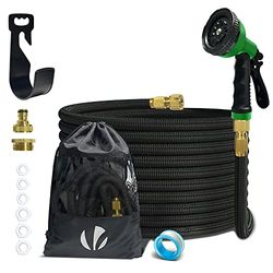 VOUNOT® Tuyau d'Arrosage Extensible 15m Renforcé Adaptable 1/2" et 3/4" 10 Modes de Pulvérisation Flexible et Anti-Fuite Raccord et Sac de Rangement Fournis Noir