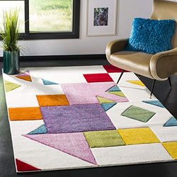 Safavieh Tapis rectangulaire d'intérieur, tressé, Collection Hollywood, HLW702, en Blanc Ivoire/Rose, 160 x 229 cm pour Salon, Chambre à Coucher ou Tout Espace intérieur