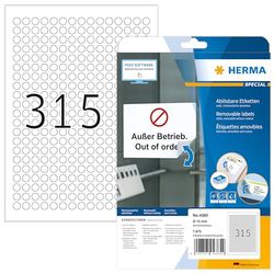 HERMA Self Adhesive Removable Round Labels, 315 Labels per A4 Sheet, 800 Sheets, Ø 10 mm, 252000 Labels, Blank Multipurpose Labels Stickers, Sticky Dots for Laser & Inkjet Printer, White