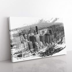 New York City Skyline USA Vol.21 V1 Modern Canvas Wall Art Print Ready to Hang, Framed Picture for Living Room Bedroom Home Office Décor, 50x35 cm (20x14 Inch)
