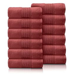 GC GAVENO CAVAILIA 12 Pack Face Towels Set (30x30 CM) - Cotton Face Cloths - Quick Drying & Highly Absorbent Fingertip Towel Washcloth For Bathroom, Spa, Gym Towels - Red
