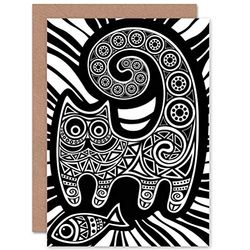 PAINTING STYLISED CAT FISH ORNATE PATTERN BLANK GREETINGS BIRTHDAY CARD