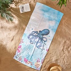 Catherine Lansfield OctopusServiette de Plage en Coton Bleu 76 x 160 cm