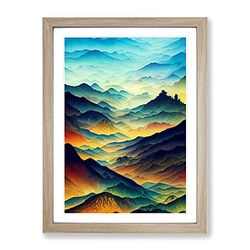 Striking Mountain Landscape No.6 Framed Print for Living Room Bedroom Home Office Décor, Wall Art Picture Ready to Hang, Oak A4 Frame (34 x 25 cm)