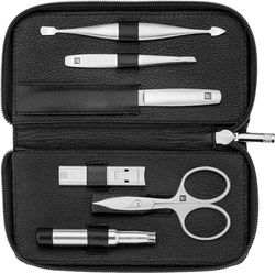 ZWILLING 6 Piece Premium Black Cowhide Leather Zip Manicure Set with Compact Nail Clippers