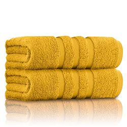 GC GAVENO CAVAILIA Lot de 2 Serviettes de Bain de Luxe à séchage Rapide, très absorbantes, en Coton filé à l'anneau, zéro Torsion, Ocre