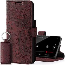 SURAZO Prestige Leather Case for Samsung Galaxy S21 FE 5G - RFID Flip Wallet - 3 Card Slots & Cash Pocket - Secure Magnetic Closure & Kickstand - Real Leather Phone Cover (Ornament Burgundy)