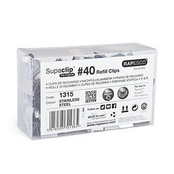 Rapesco 1315 Clips de Recarga de Acero Inoxidable para Supaclip 40, Paquete de 350