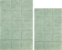 Qualité supérieure 2 pièces Coton à Carreaux Non – Skid Tapis de Bain Ensemble, Sauge, Sage