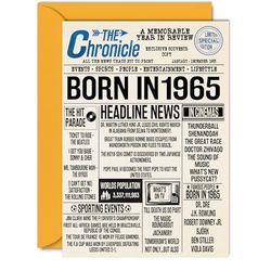 60th Birthday Cards for Women Men - Born In 1965 Newspaper - Happy 60 Birthday Card for Dad Mum Aunt Uncle Vintage Retro Back In 1965, 5x7 Inch Bday Greeting Cards