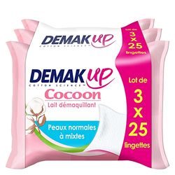 demak' Up Cocoon 3 pacotes de 25 toalhitas leite desmaquilhante peles normais / mistas
