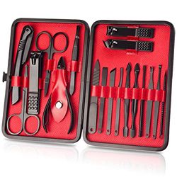 OWill Kit de manucure, 18 pièces, coupe-ongles, kit de pédicure, kit de soins des ongles, outils professionnels , cadeau pour homme, femme, amis et parents (noir et rouge)