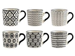 H&H Vhera Conjunto de 6 chávenas chá, Stoneware, branco/preto, 220 ml